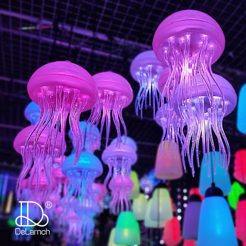公园装饰led塑料水母吊灯户外灯光节七彩变色RGB发光观母吊灯